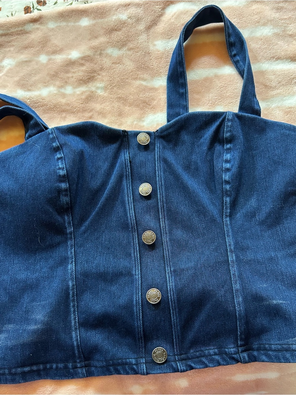 Denim Button-Front Crop Top - Blue